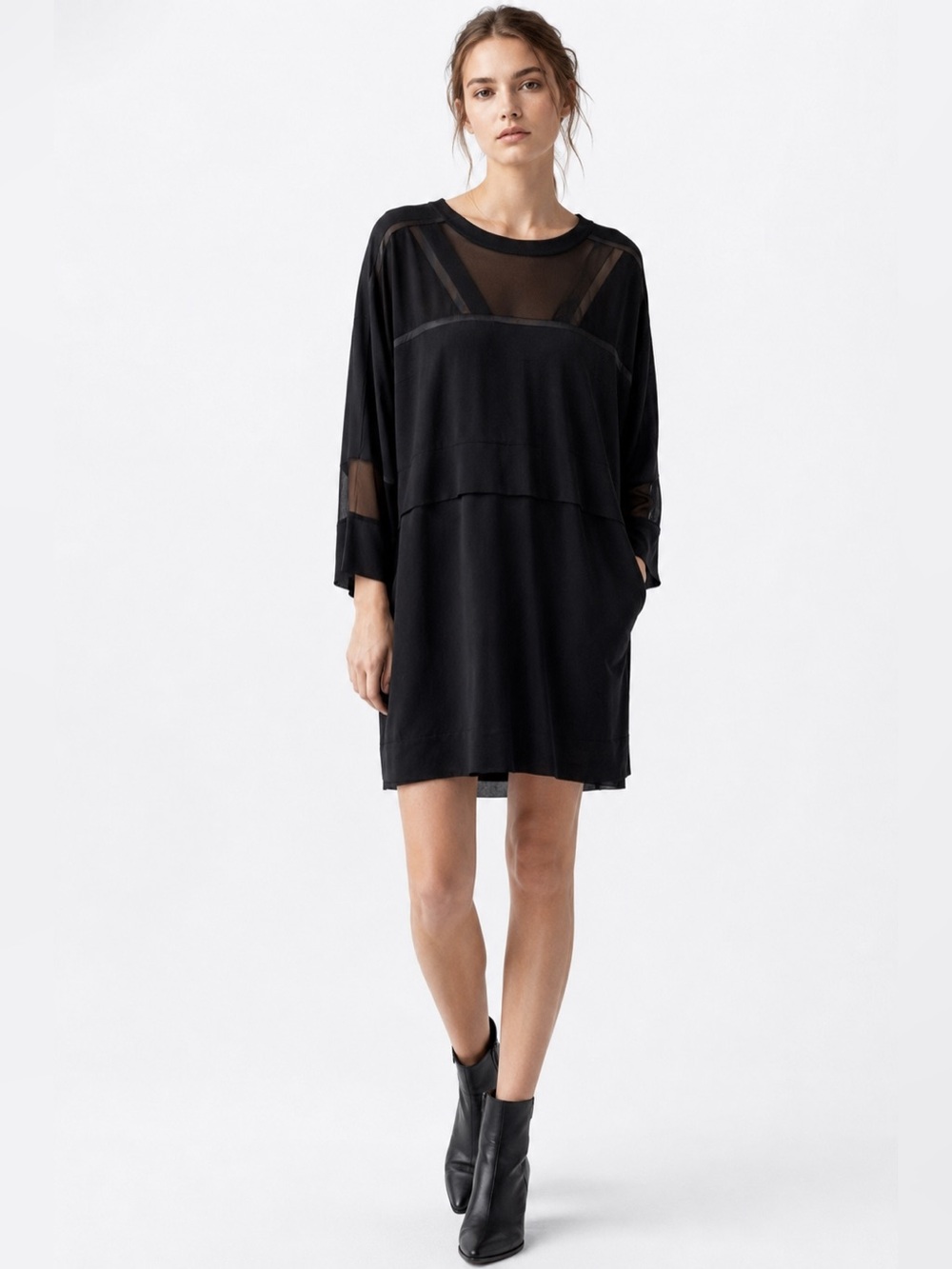 IRO Black Sheer Mesh Peekaboo Mini Dress EU 38 Oversized Designer Dress